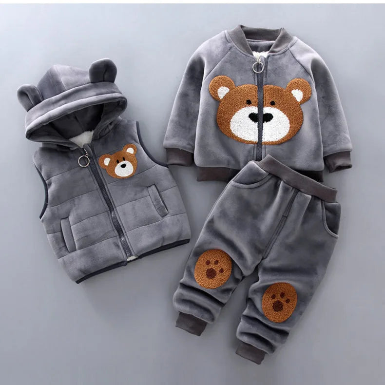 3PCS Winter Autumn Toddler Baby Boys Girls Clothes Baby Sweaters Coat +Pants +Hooded Vest Outfit Set Infant Warm Clothing Suits