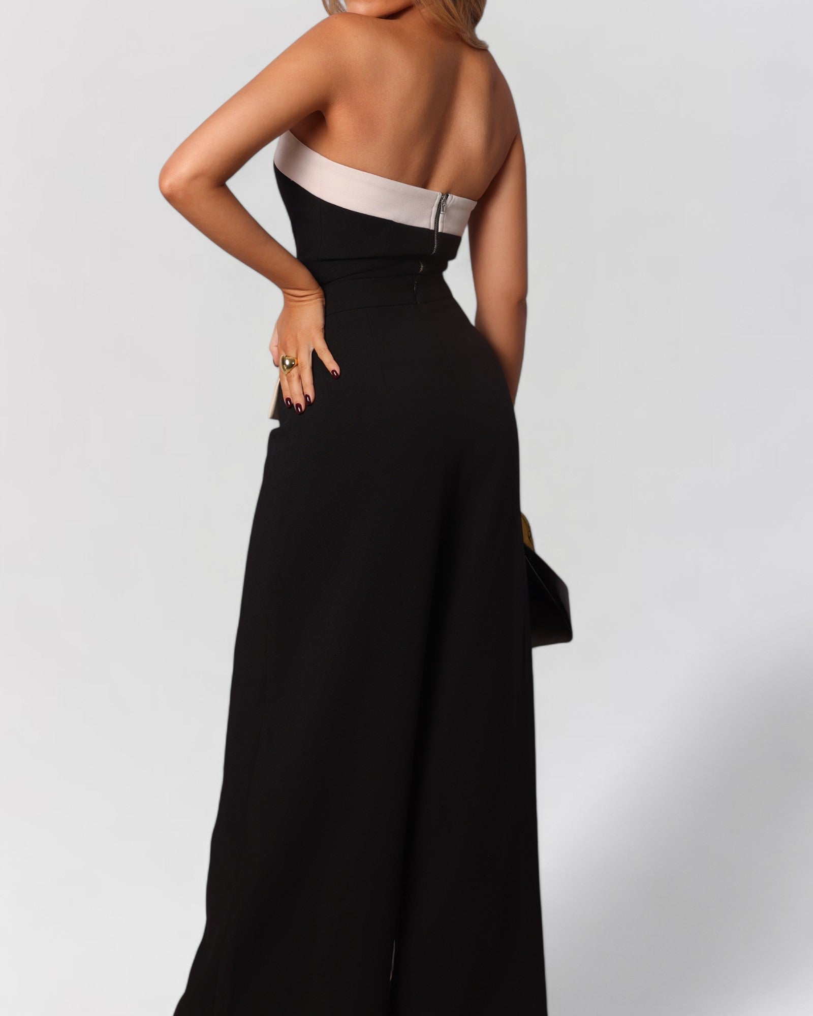 Black and white strapless pocket pants