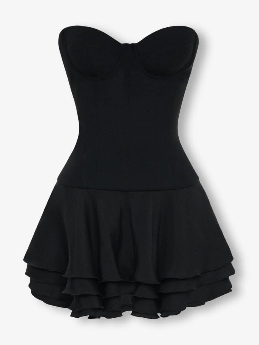 Black corset chiffon flared mini dress