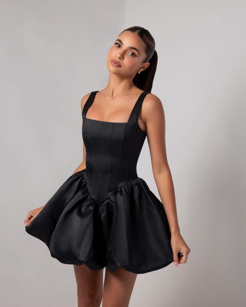 Black corset sheen mini bubble dress