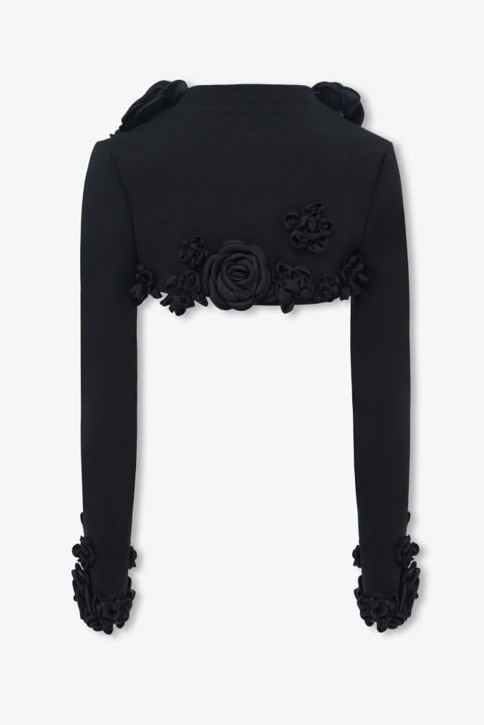 Black crepe flower embellished bolero