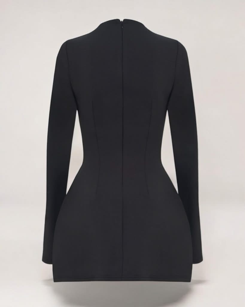 Black long sleeve a line pocket mini dress