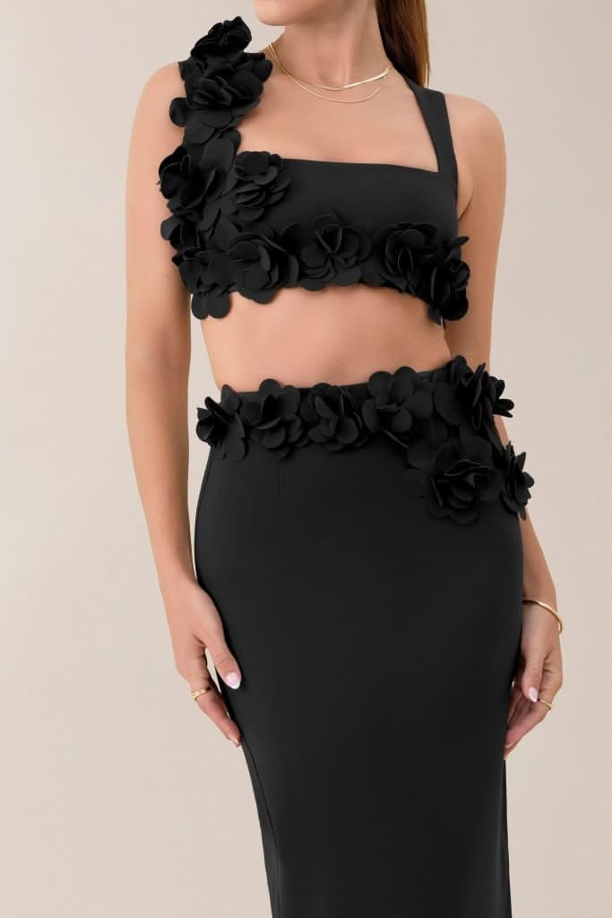 Black petal crop top