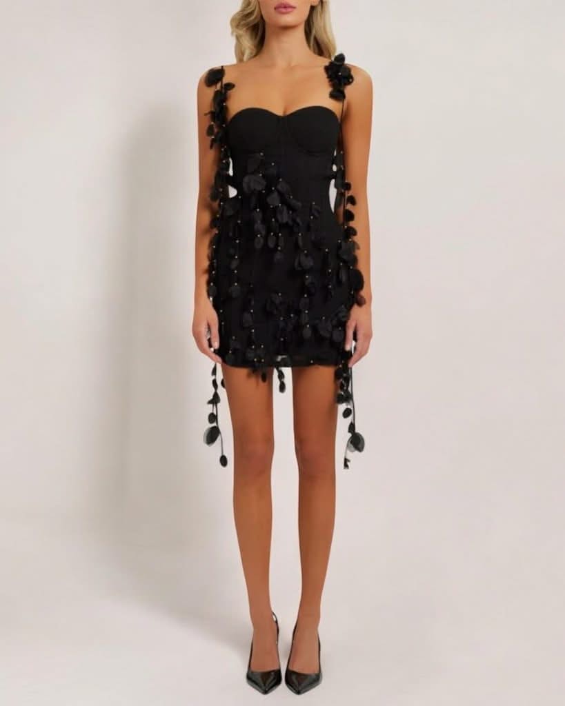 Black petal mini dress