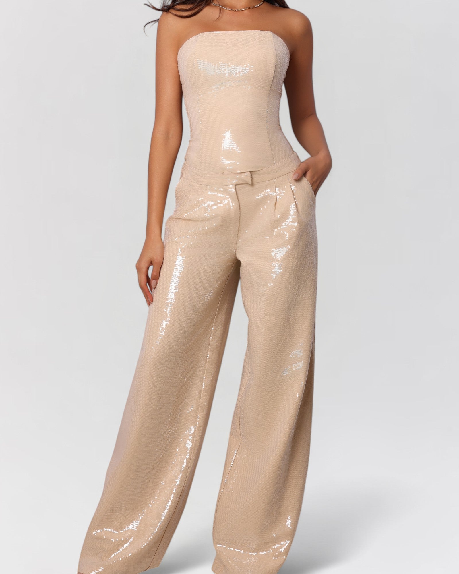 Nude sequin low rise pants