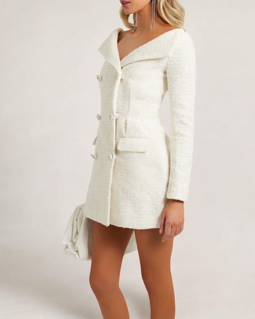 White tweed blazer dress