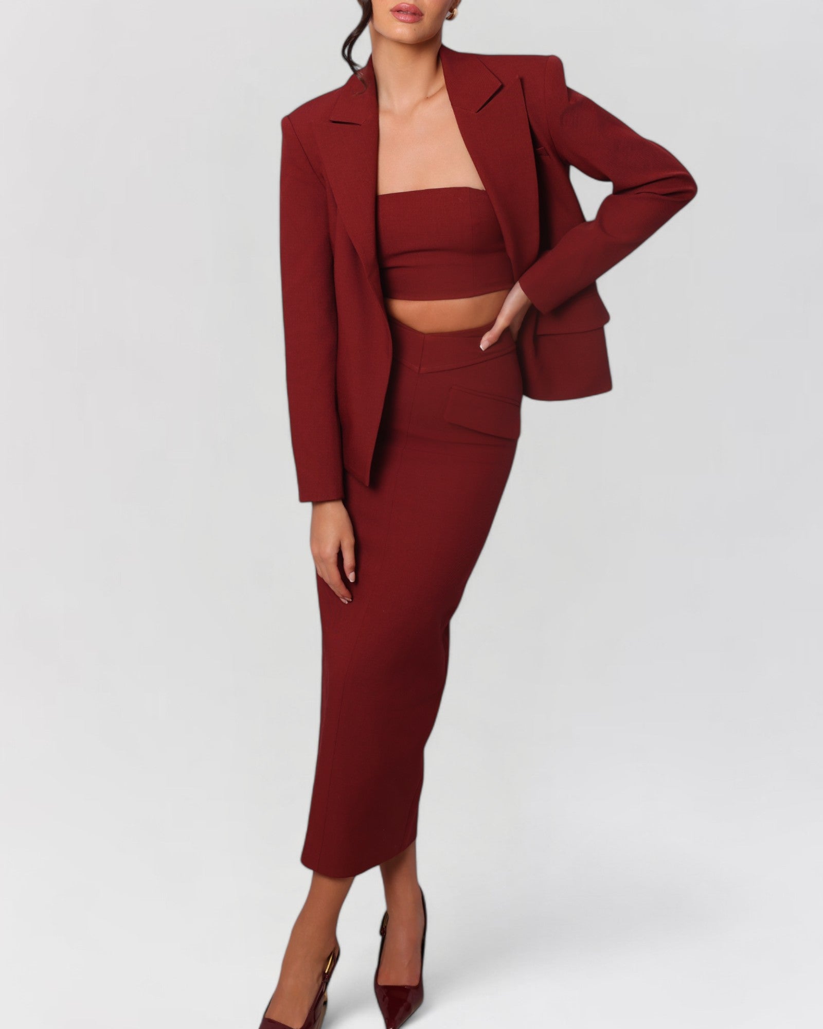 Wine red blazer jacket