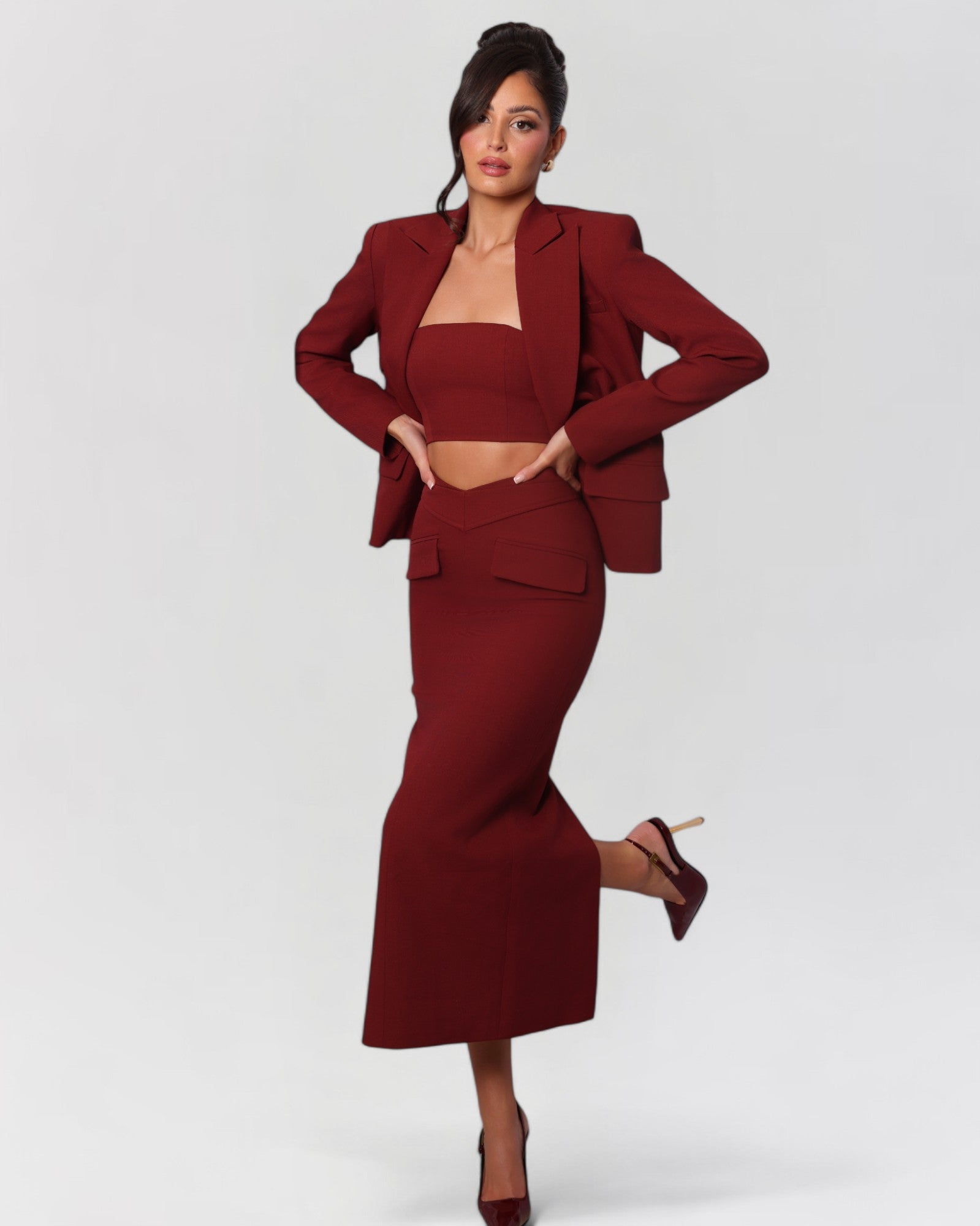 Wine red midi skirt