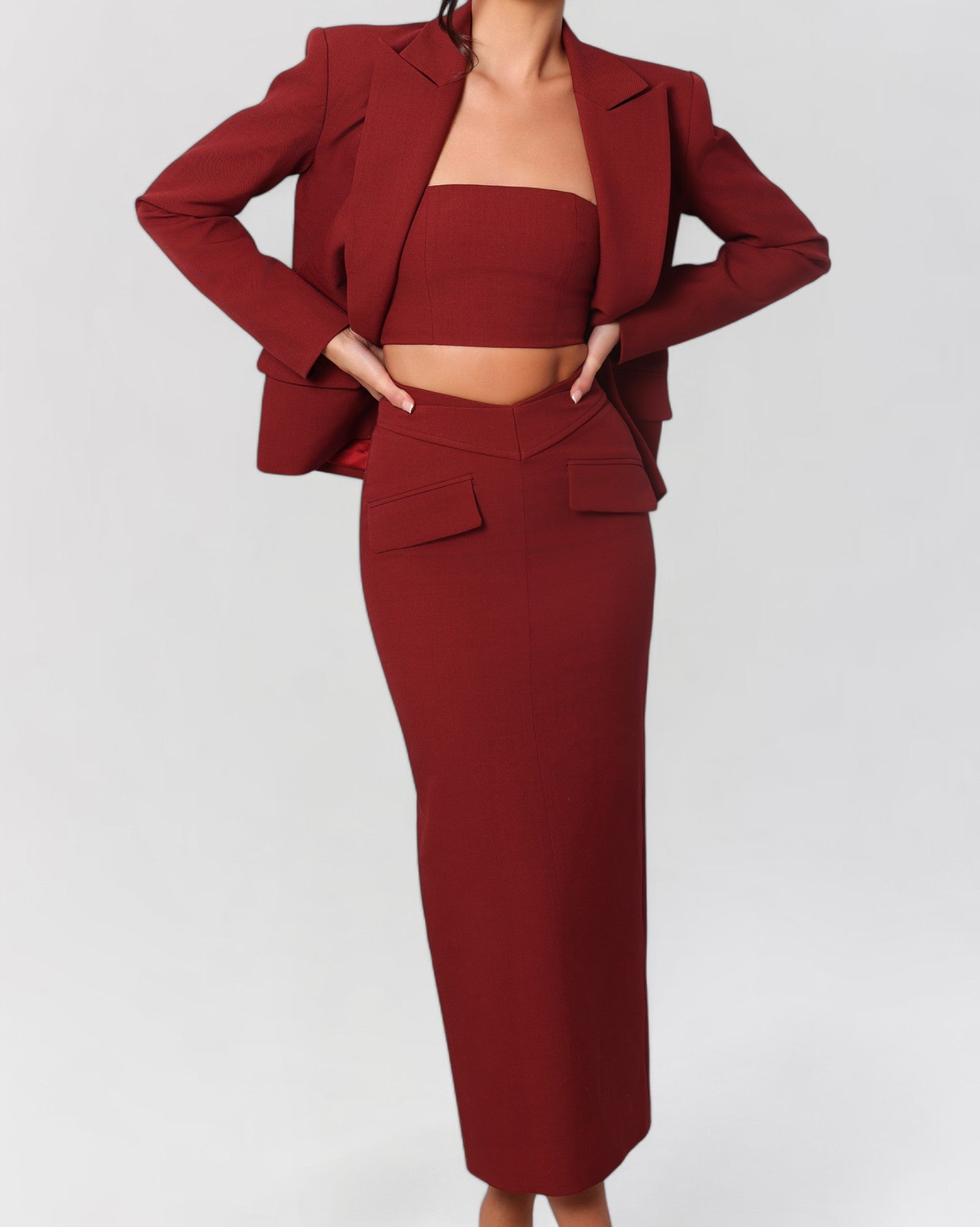 Wine red strapless crop top