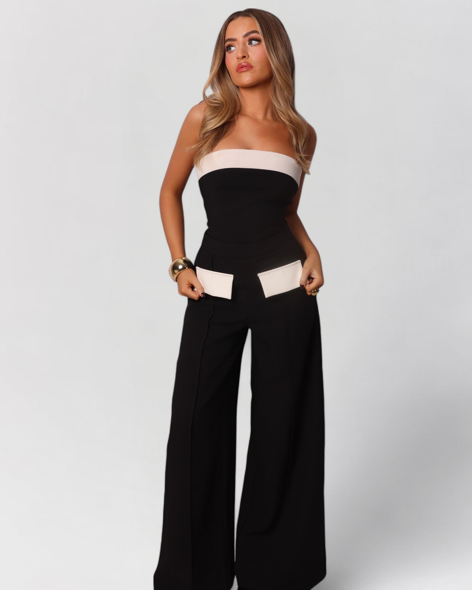 Black and white strapless tube top