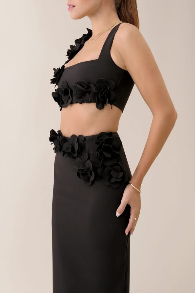 Black petal maxi skirt