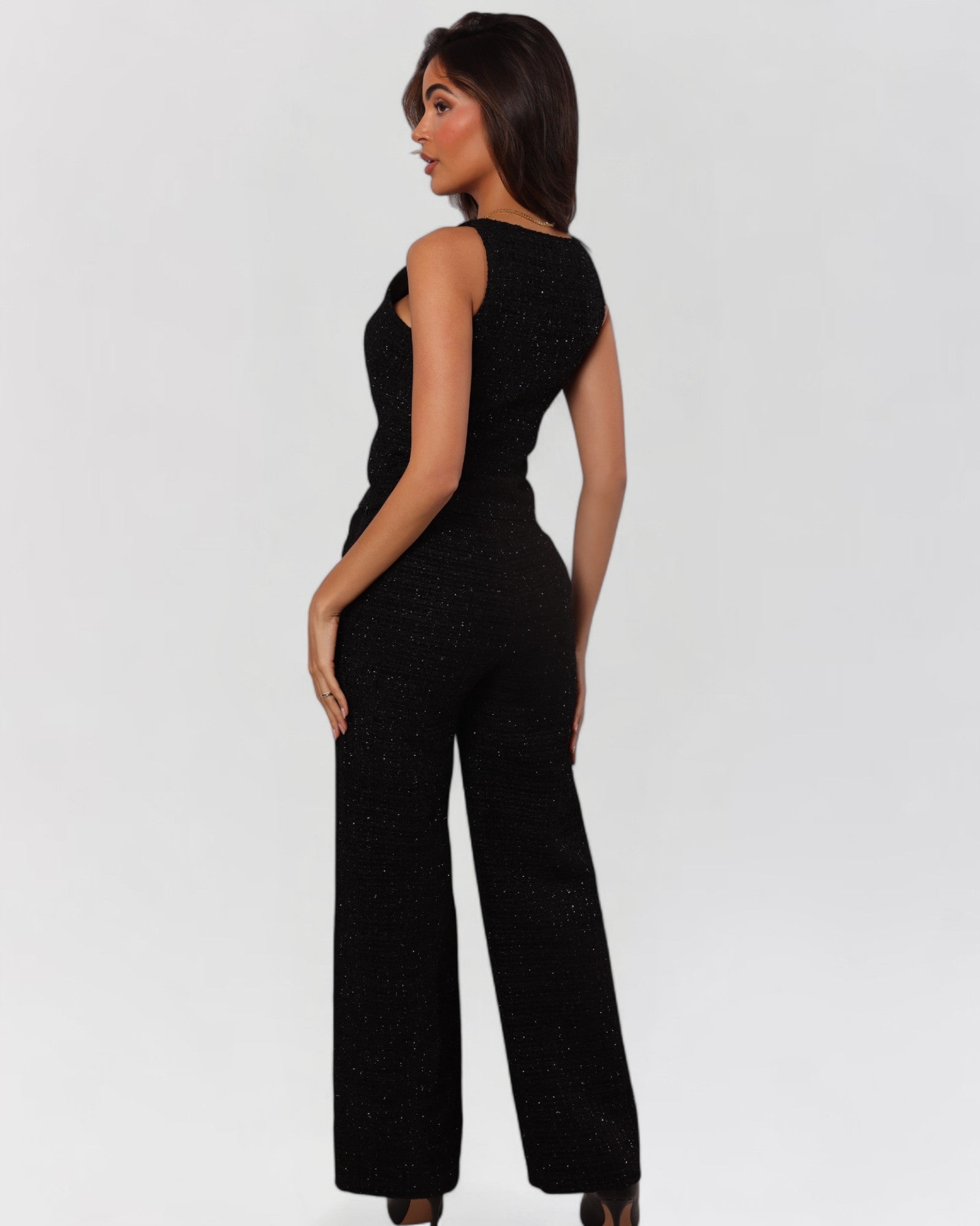 Black tweed scoop neck tank top