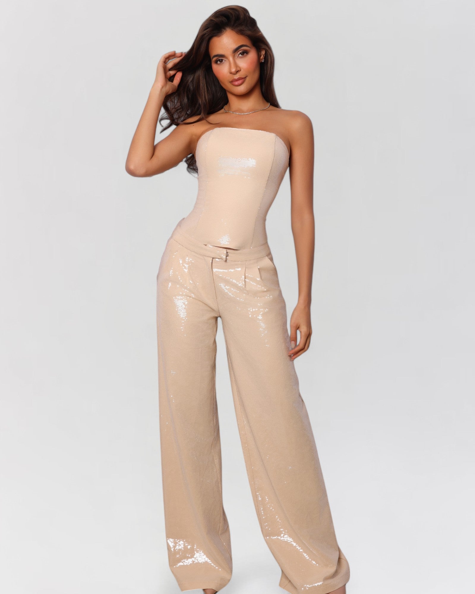 Nude sequin low rise pants