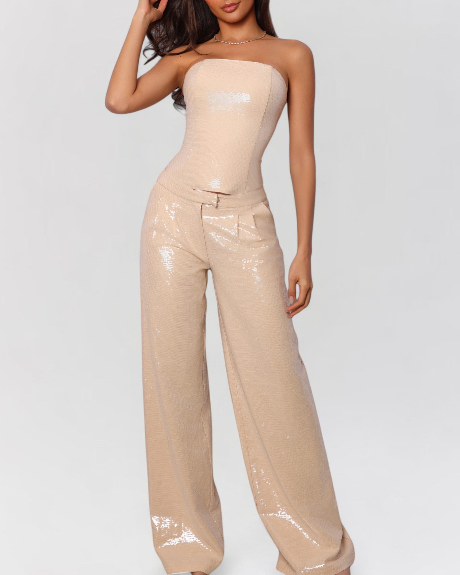 Nude sequin low rise pants