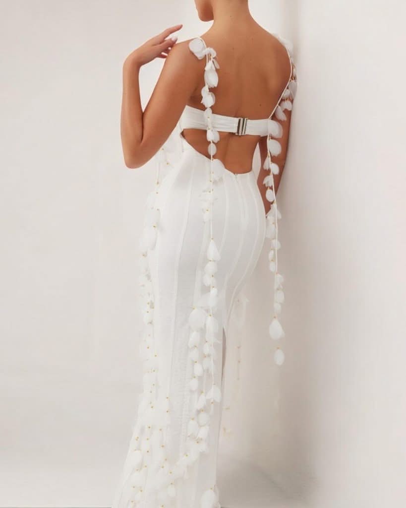 White corset petal linen maxi dress