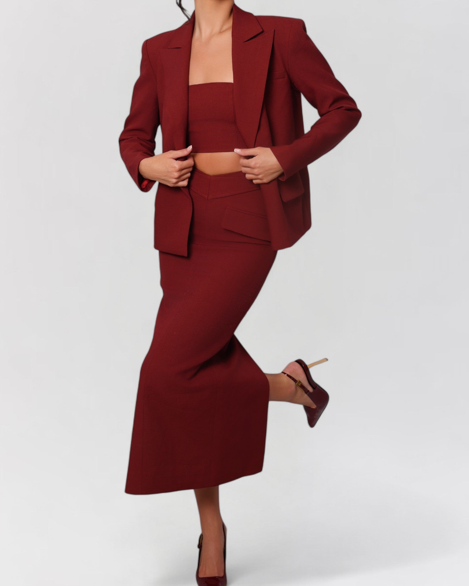 Wine red blazer jacket