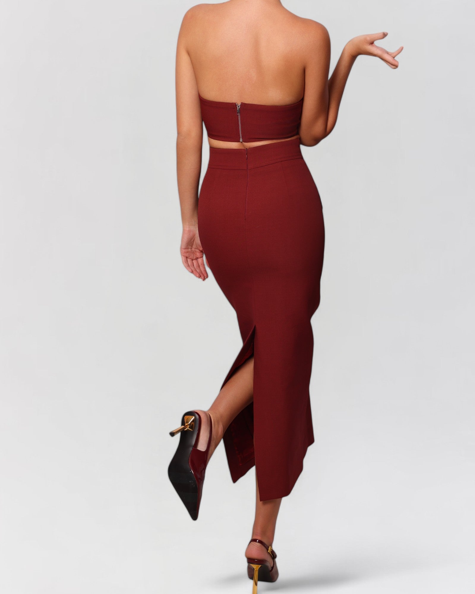 Wine red midi skirt